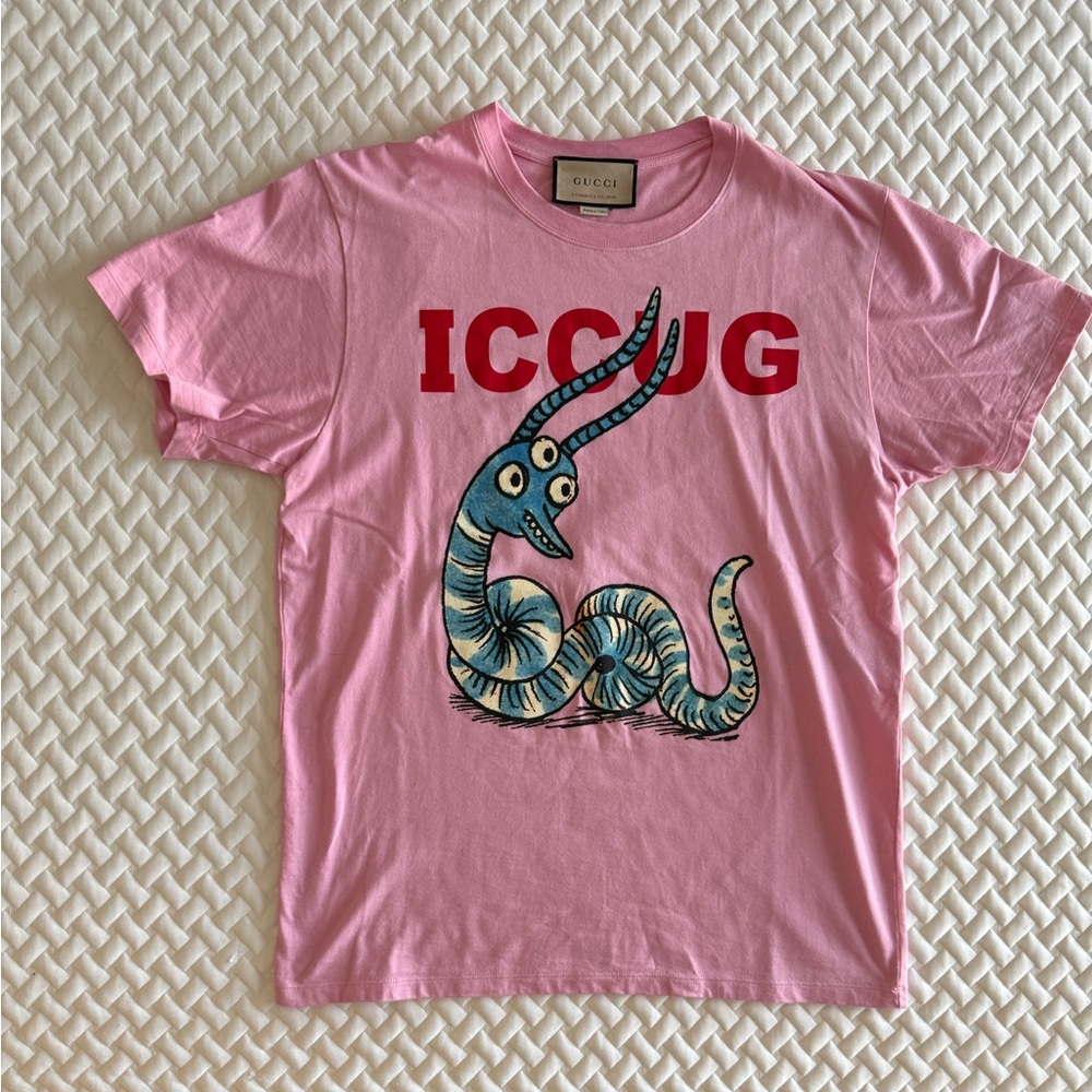 Gucci Pink Short Sleeve Tee with Worm